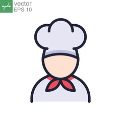 chef icon, cook, logo, outline style. Chef in a cooking hat. Kitchen and restaurant serving concept for topics like catering food service. Vector illustration. design on white background. EPS 10