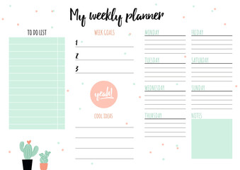 Weekly Printable planner Schedule for everyday A4 - obrazy, fototapety, plakaty