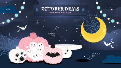 Food and beverages October deals banner with halloween theme
