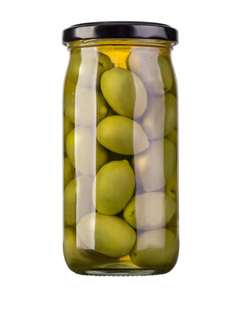 Green olives preserved in  bottle