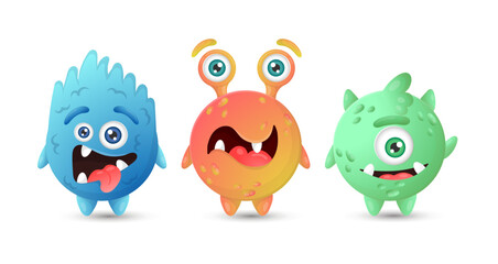 Collection of multicolored round funny monsters. Blue, orange, green aliens © Зоя Лунёва