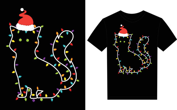 Christmas Cat Light funny T-shirt