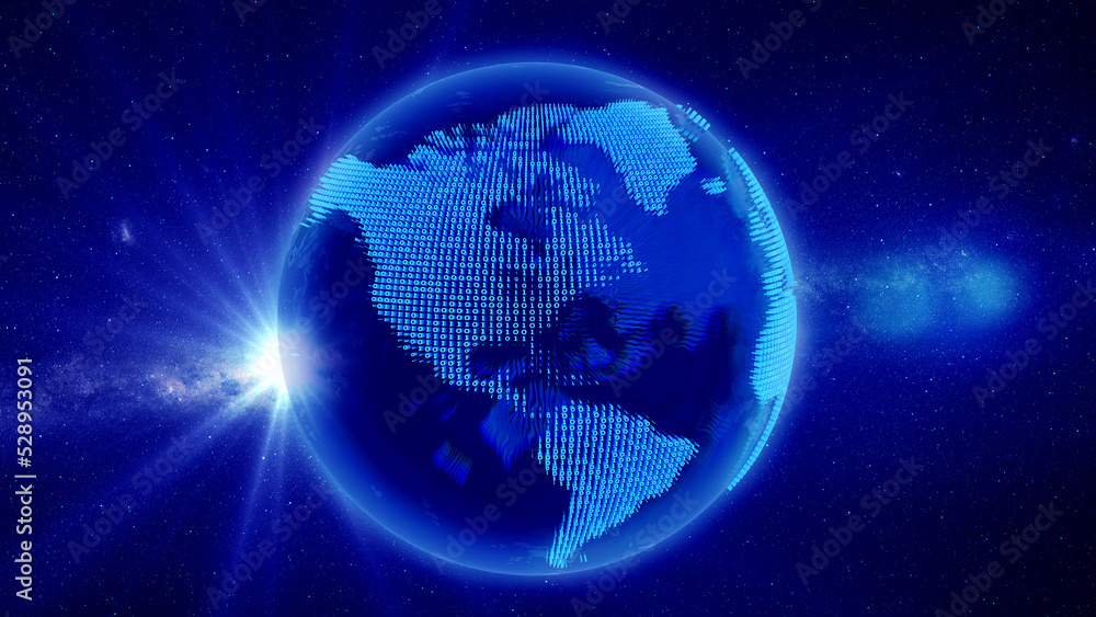 Poster Technology background earth of binary code/Technology background earth digital, continents consisting of binary code. The background can be used to demonstrate the processes of science and education.