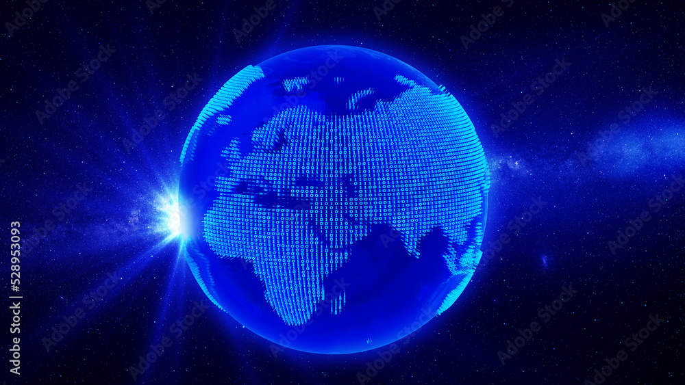 Poster Technology background earth of binary code/Technology background earth digital, continents consisting of binary code. The background can be used to demonstrate the processes of science and education.