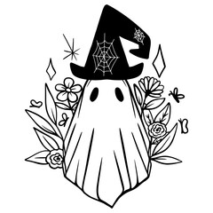 Retro Ghost Halloween design t-shirt design. Cute cartoon. vintage vector illustration