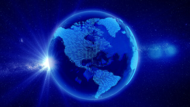 Technology background earth of binary code/Technology background earth digital, continents consisting of binary code. The background can be used to demonstrate the processes of science and education.