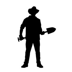 Farmer Using Shovel Silhouette