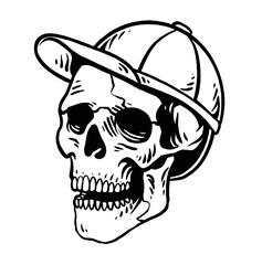 Wear cap, Hand drawn Skull illustration for t-shirt, tattoo