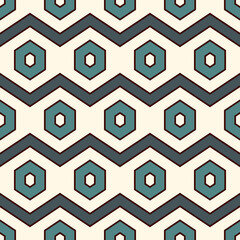 Zigzag seamless pattern. Hexagon mosaic tiles ornament. Ethnic surface print. Repeated geometric figures background