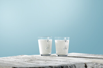 Fresh cold milk and desk of free space 