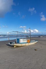 boat on the beach in the city of Ilheus, State of Bahia, Brazil