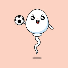 Cute cartoon sperm character playing football in concept flat cartoon style illustration