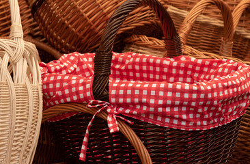 Wicker basket with red carpet