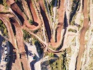 Aerial view of an empty motocross circuit