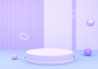 3d rendering, abstract geometric background with pink pearl ring and ball decoration. Modern minimal showcase mockup. Empty pedestal platform for displaying commercial products, empty podium