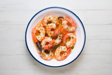 Gambas al ajillo. Shrimp Scampi. Traditional tapa recipe from the south of Spain cooked with...