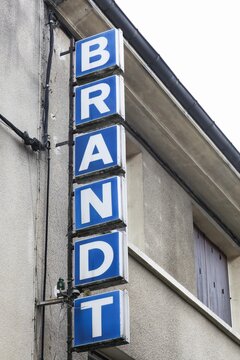 Gourdon, France - Juin 26, 2021: Brandt logo on a building. Brandt is a French brandname producing various home equipment, created in 1924 by Edgar Brandt. The company is currently owned by Cevital