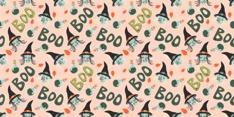 Halloween seamless hand drawn pattern.Vector spooky background