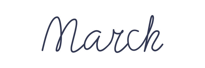 March. Handwriting text of the month of the year. Hand drawn lettering on a transparent background.