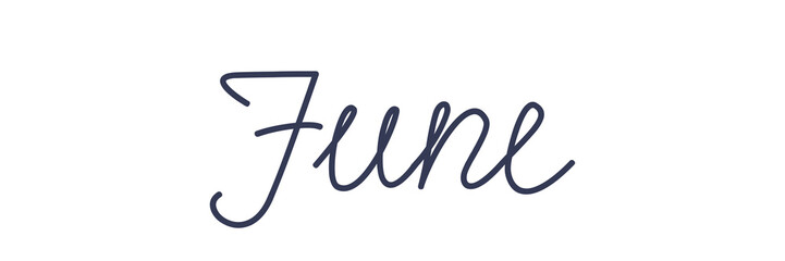 Obraz premium June. Handwriting text of the month of the year. Hand drawn lettering on a transparent background.