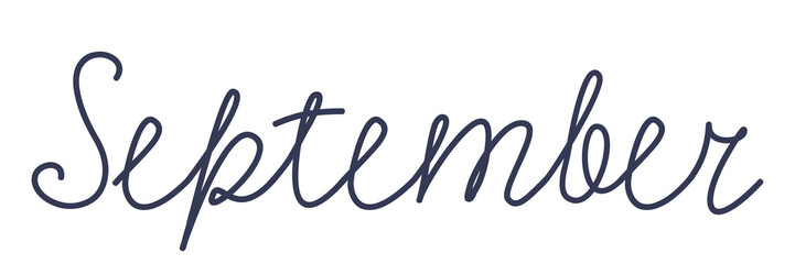 Obraz premium September. Handwriting text of the month of the year. Hand drawn lettering on a transparent background.