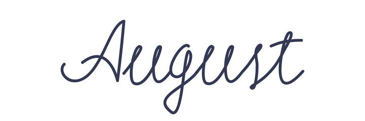 Obraz premium August. Handwriting text of the month of the year. Hand drawn lettering on a transparent background.