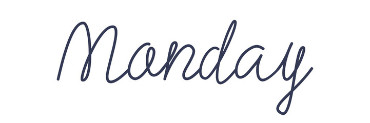 Monday. Handwriting text day of the week. Hand drawn lettering on a transparent background.