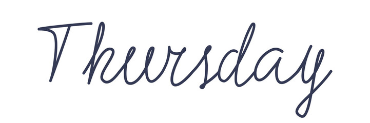 Thursday. Handwriting text day of the week. Hand drawn lettering on a transparent background.