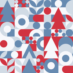 Geometric seamless pattern with winter patterns, Christmas trees in scandinavian style. New Year - trendy colored mosaic texture for textiles and wallpapers.