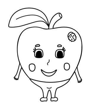 Coloring book page with cute apple