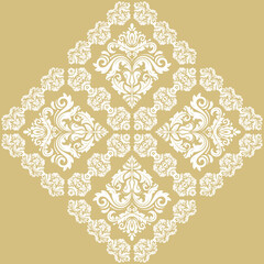 Oriental vector ornament with arabesques and floral elements. Traditional golden and white classic ornament. Vintage pattern with golden and white rhombus