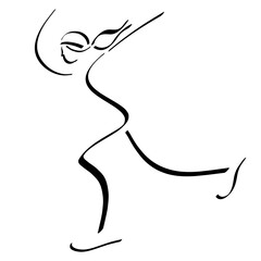 Fototapeta premium woman skating on ice, movement speed, abstract black symbol on white background