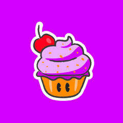 Cute Hand Drawn Cupcake Vector Illustrator