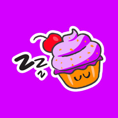 Cute Hand Drawn Sleeping Cupcake Vector Illustrator