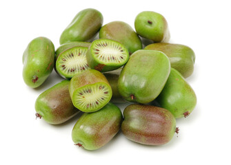 mini kiwi baby fruit (actinidia arguta) on white background 