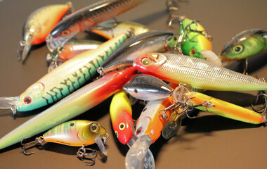 A set of fishing lures and equipment