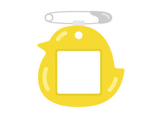黄色の、ヒヨコのシルエットの名札のイラスト © R-DESIGN