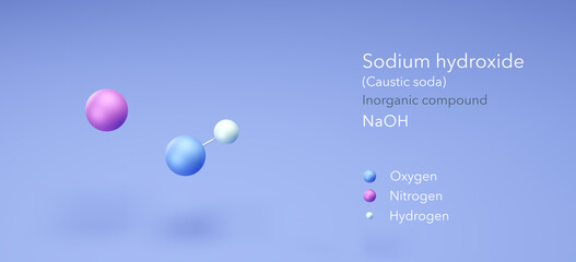 sodium hydroxide, inorganic compound, molecular structures, 3d model, Structural Chemical Formula and Atoms with Color Coding