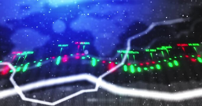 Forex, money trading and stock market light pattern of futuristic data, 3d chart design and future economy growth. Abstract zoom of finance, cryptocurrency and global exchange on fintech software app