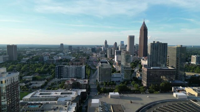Aerial drone footage of the 17th street Midtown Atlanta architecture, Georgia, USA