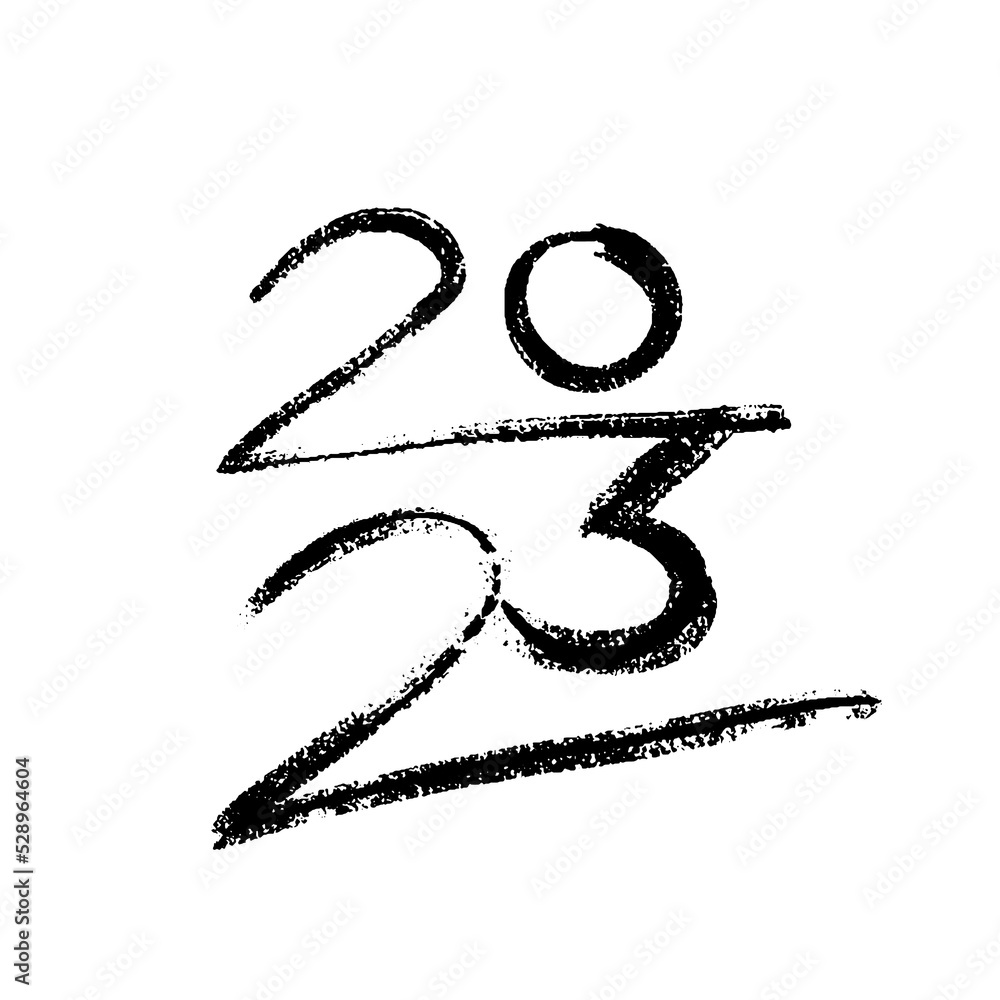 Poster 2023 vector crayon hand-drawn numbers vertical composition. 2023 number design template. happy new y