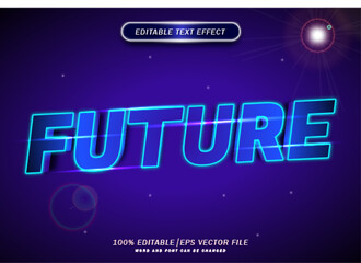 Blue Future text noen style effect. editable 3d font effect.
