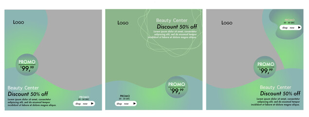 Square social media post template set with place for media post photo.beauty