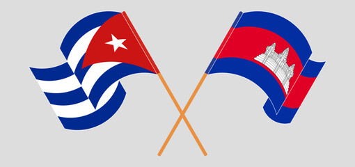 Crossed flags of Cuba and Cambodia. Official colors. Correct proportion