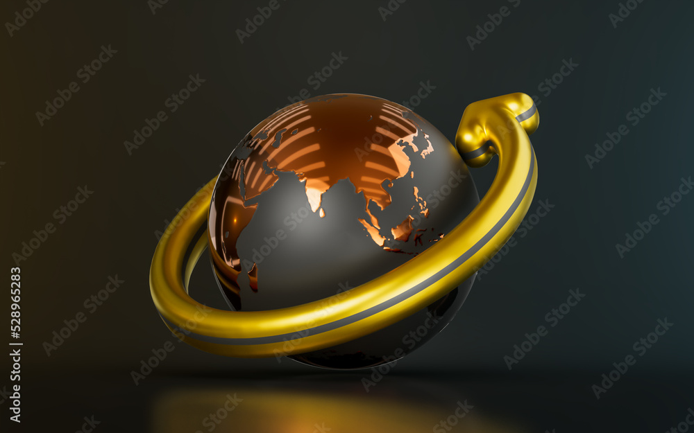 Aufkleber globe with rotation arrow sign on dark background 3d render concept for recycling weather