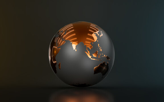 globe sign on dark background 3d render concept for world map location place