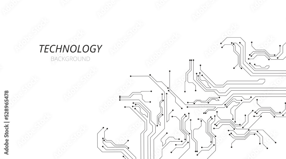 Poster Technology black circuit diagram concept.High tech circuit board connection system.Vector abstract technology on white background.