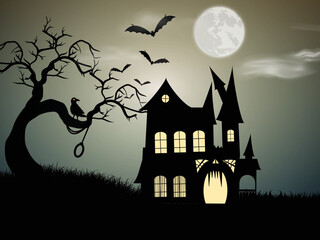 Fototapeta na wymiar Halloween background with haunted house on the night