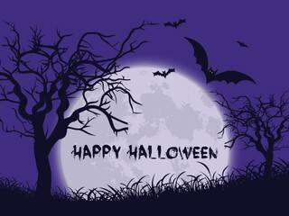 Halloween background with trees and bats