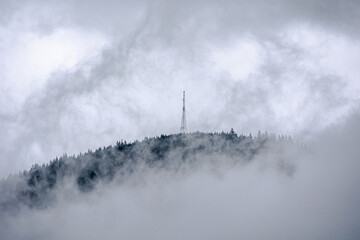Foggy mountain with clouds